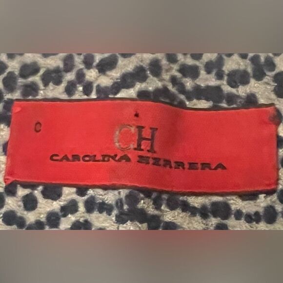 Carolina Herrera Silk Blouse Sz 0-6 3/4 Sleeves Gray Blue Dots - Picture 10 of 11